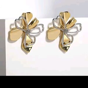 Gold and Silver Floral Earrings
